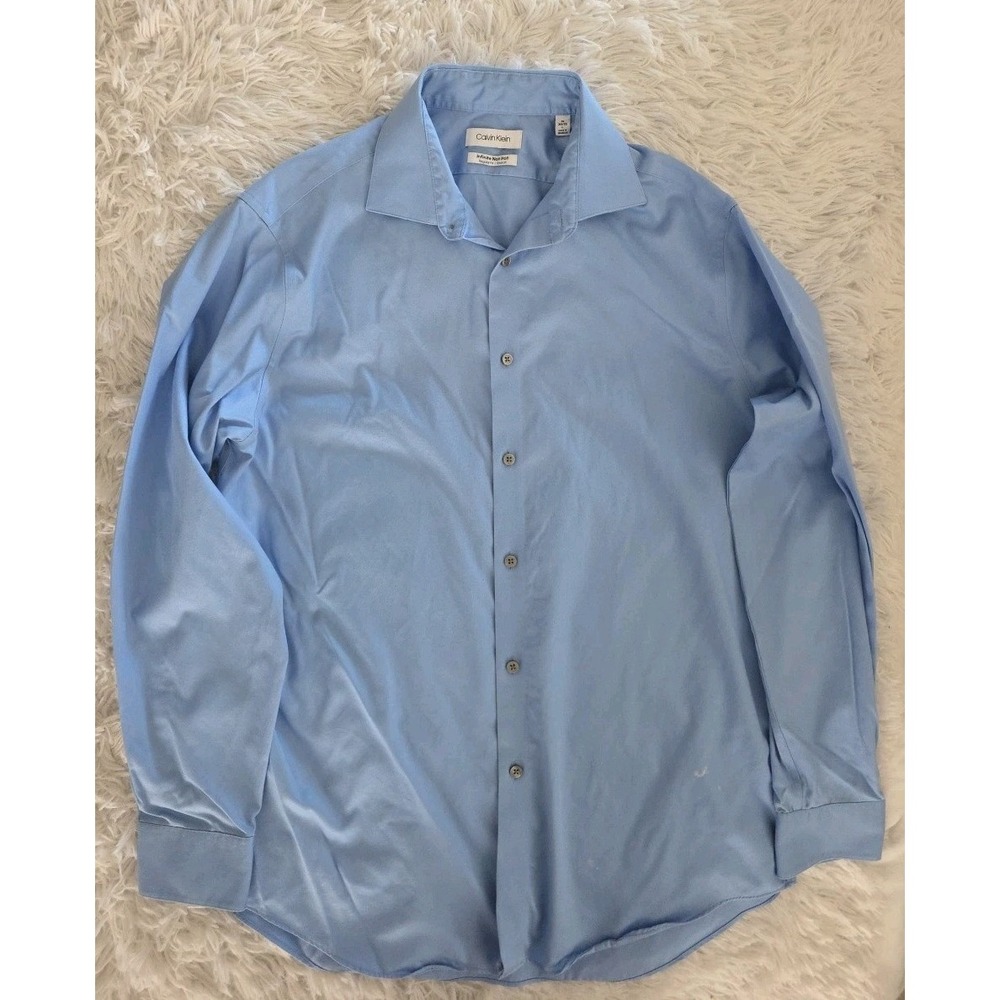 Calvin Klein Button Up Shirt Adult Large Blue Infinite‎ Cool  Non Iron Mens.
